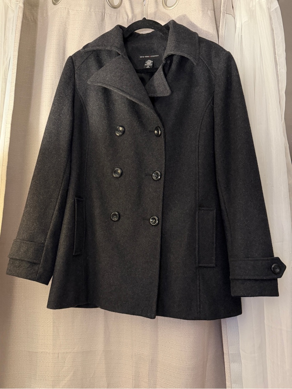 New York & Company Dark Gray Double-Breasted Wool Peacoat